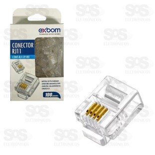 Conector RJ11 Caixa Com 100 Unidades Exbom CONT-RJ11P100