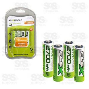 Pilhas AA 1.2V Recarregável 2700mAh 4 Unidades Flex FX-AA27B4