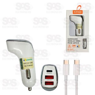 Carregador Veicular Com Cabo Type C 38W Kaidi KD-304CC