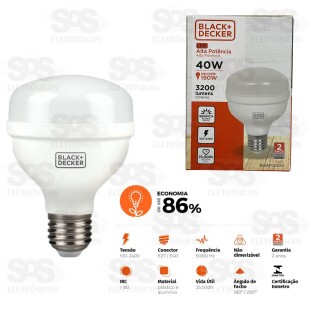 Lâmpada LED 40W 3200 Lumens Alta Potência Black+Decker BDAP-3200