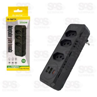 Adaptador 3 Tomadas Com USB e Type C B-Max BM-8702B