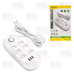 Extensão 6 Tomadas Com 3 USB B-Max BM-8698