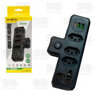 Adaptador 3 Tomadas Com USB e Type C B-Max BM-8704B