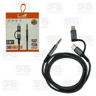 Cabo de Áudio Auxiliar 2 em 1 Type C/Iphone EL-3145