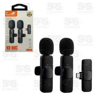 Microfone De Lapela Duplo Sem Fio Type C Eletromex EL-1821