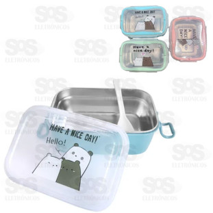 Lancheira Aço Inox Colher e Tampa Plática Top Util TOP2363