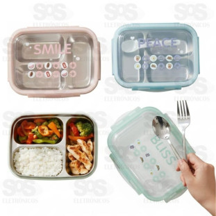 Marmita Lancheira Com Colher e Trava Lateral 3 Divisorias TOP2367
