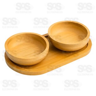 Petisqueira de Bambu Com 2 Tigelas TOP2264