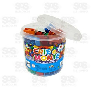 Balde Blocos de Montar Colorido Com 75 Peças Mini Toys 313
