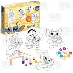 Kit Pintura Infantil Stitch 4 Telas Em Madeira Para Colorir Nig Brinquedos 4102