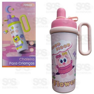 Garrafa Térmica 700ml  Infantil Com Alça Estampas Variadas WU-428