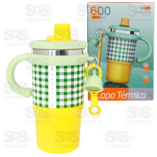Copo Térmico 600ml Tampa Dupla Canudo Wu-471