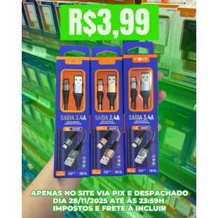 Cabo De Dados 3.4A Micro USB V8 1 Metro Inova CBO-6008
