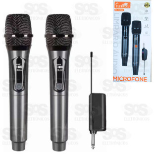 Kit 2 Microfones Sem Fio Dinâmico Recarregável Eletromex EL-5022