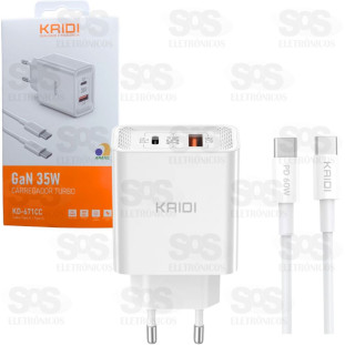 Carregador Turbo USB+PD Com Cabo Type C 35W Kaidi KD-671CC