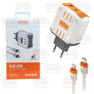 Carregador USB +PD Com Cabo Type C Para Iphone 65W Kaidi KD-693CL