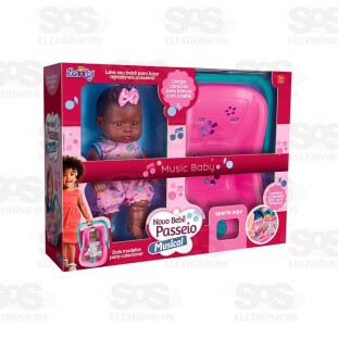 Bebê Passeio Musical Negra Nova Toys 1136