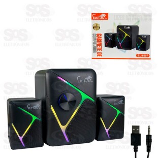 Caixa de Som Multimídia Com LED 5W+3Wx2 Eletromex EL-6007