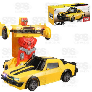 Camaro Solta Fumaça Brinquedo Transforma Robô Com Som e Luz