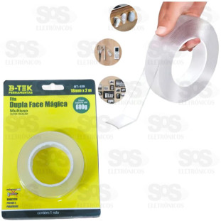 Fita Dupla Face Transparente 2 Metrosx18mm B-Tek BT-639