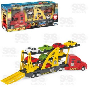 Cegonha Frota Forte Com 10 Carrinhos Xplast 2066