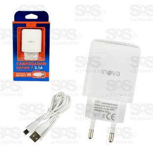 Carregador 2 USB 3.1A Com Cabo Micro V8 Inova CAR-3231S