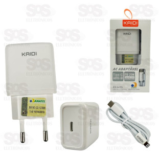 Carregador PD 20W Auto-ID Com Cabo Lightning Kaidi KD-669CL