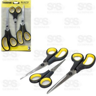 Conjunto de 3 Tesouras Multiuso Aço Inox B-max BM352