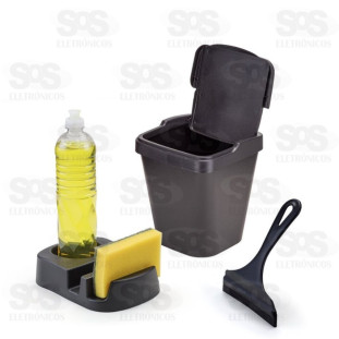 Kit Pia Com Lixeira Rodinho e Suporte Preto 361
