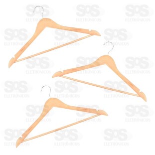 Jogo Cabides De Madeira 3 Peças Top Útil TOP1906