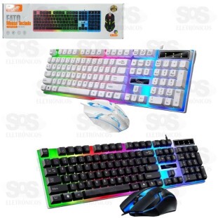Kit Teclado e Mouse Gamer Com Fio LED RGB Eletromex EL-2112