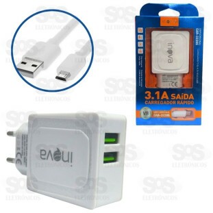 Carregador 2 USB 3.1A Com Cabo Micro USB V8 Inova CAR-3228S
