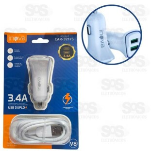 Carregador Veicular 2 Portas Usb 3.4A Cabo Micro Usb V8 Inova Car-3217S