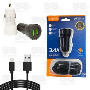 Carregador Veicular 2 Usb 3.4A Cabo Iphone Inova Car-3216A