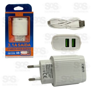 Carregador Rápido 2 Usb 3.1A Cabo Micro V8 Inova Car-3229S