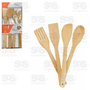 Jogo De Utensilios Bambu 4 Peças Caerus Crs-2292
