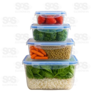 Kit 4 Potes Com Tampa Herméticos B-Max F1334