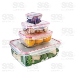 Kit 4 Potes Com Tampa Herméticos Retangular B-Max F1335