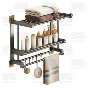 Toalheiro De Parede Com Porta Toalha Duplo Com Ganchos B-Max F1593