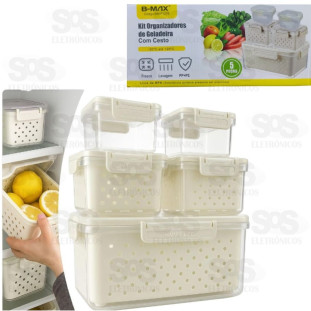 Organizador de Geladeira 5 Peças Com Tampa Hermética B-Max F1276