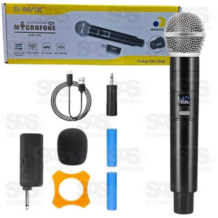 Microfone Sem Fio UHF Portátil Recarregável B-Max BM250B