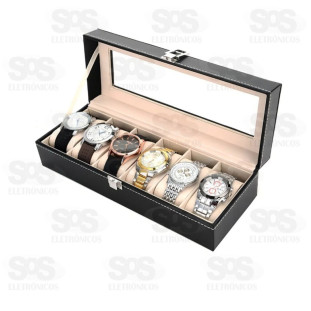 Porta Relógio Estuche 6 Compartimentos Couro Ecológico KA-7440