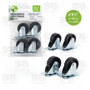 Kit de Rodízio Giratório 3,8cm 4 Peças Home & More HM-234