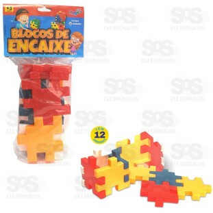 Blocos de Encaixe Grande Colorido 12 Peças Mini Toys 6041