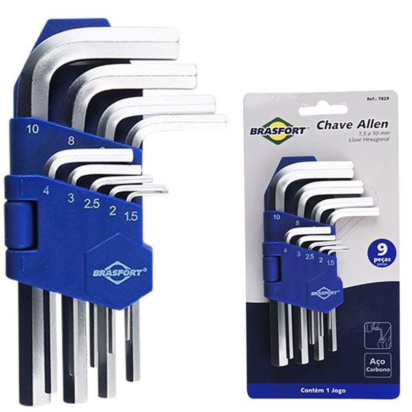 Kit Chave Allen 1,5 a 10 mm Com 9 Peças Brasfort 7829