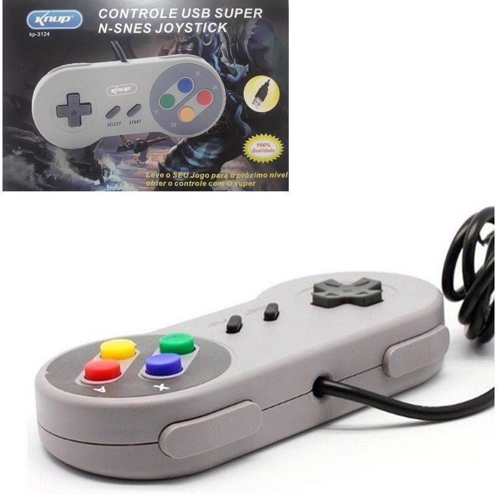 Controle USB Super Nintendo Snes Emulador Computador Knup KP-3124