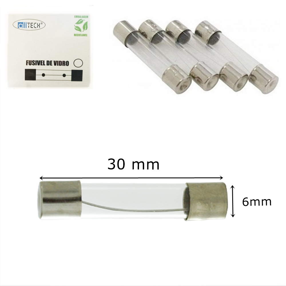 Fusível de Vidro 20A Grande 6mmx30mm 100 Unidades