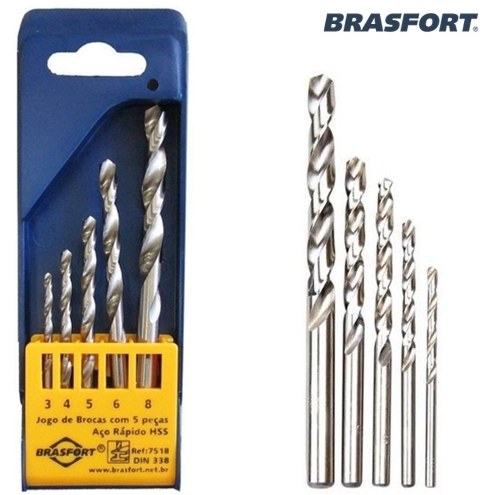 Jogo de Broca Aço Rápido Com 5 Peças 3 a 8mm Brasfort 7518