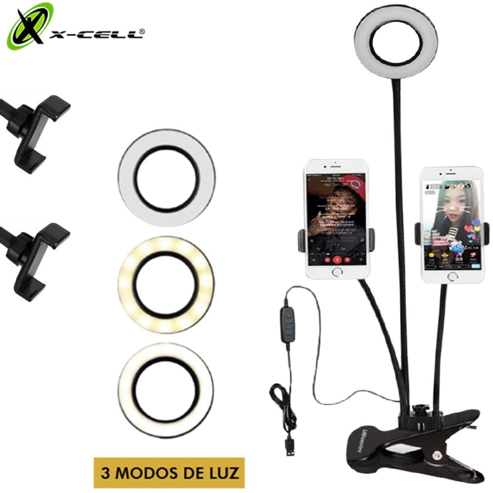 Iluminador Ring Light De Mesa Suporte Para 2 Celulares X-cell xc-rl-02