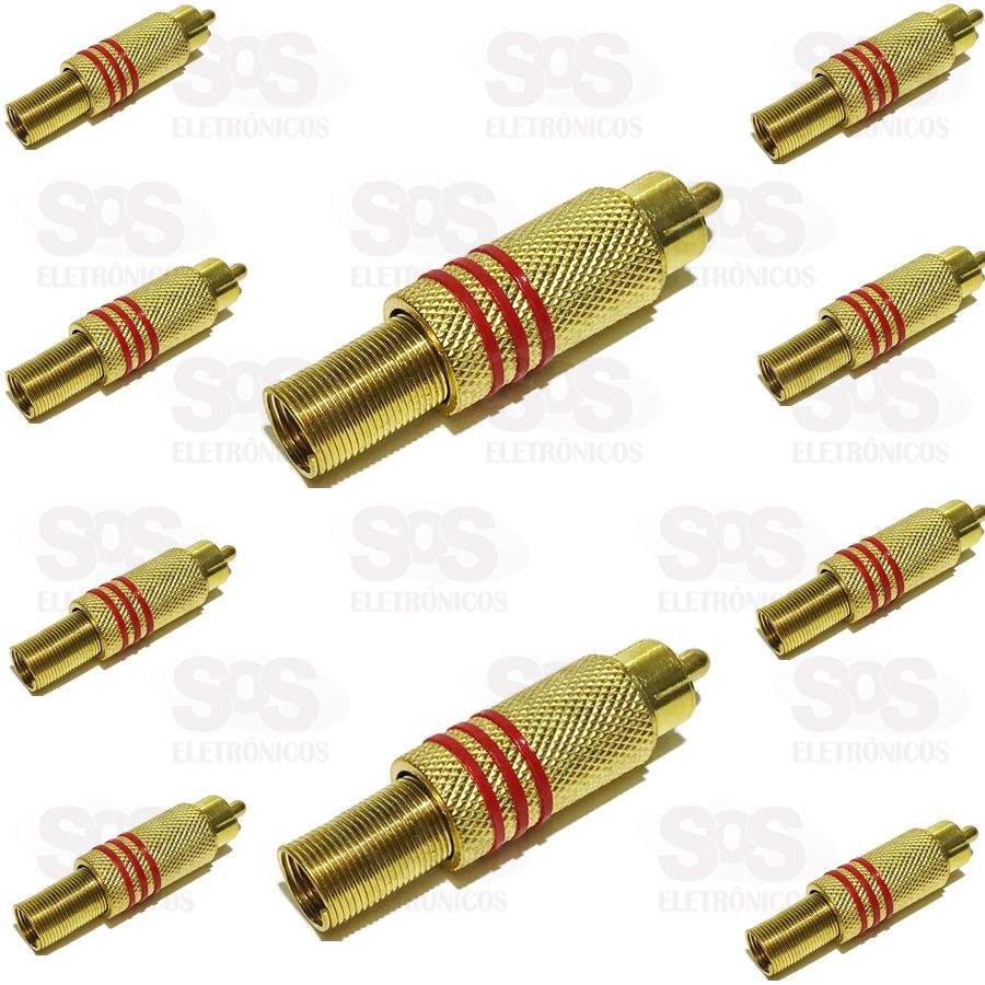 Plug RCA Metálico Com Mola Vermelho Com 10 Unidades